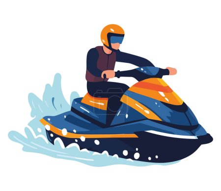 Téléchargez les illustrations : Vecteur de l'homme conduisant un jet ski sur blanc - en licence libre de droit