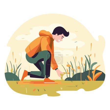 Illustration for Boy with plants over white - Royalty Free Image