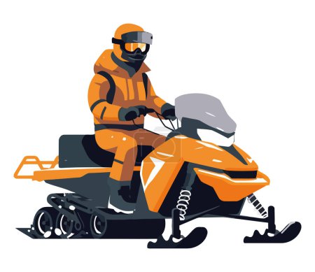 Illustration for Vector of man driving a snowmobile over white - Royalty Free Image