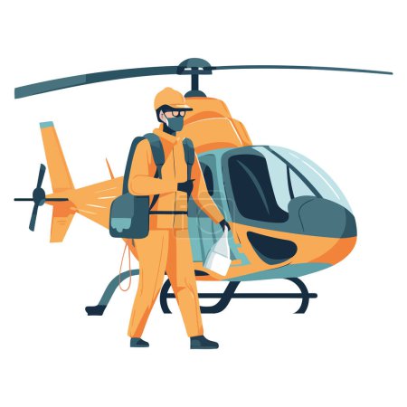 Ilustración de Hombre del ejército volador en misión de rescate de helicópteros sobre blanco - Imagen libre de derechos