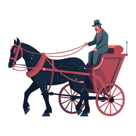 Téléchargez les illustrations : Homme cheval chariot sur blanc - en licence libre de droit