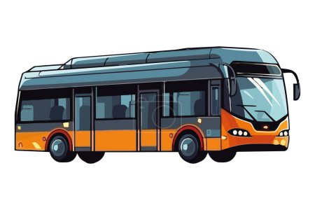 Ilustración de Autobús turístico amarillo conduciendo a través del tráfico de la ciudad sobre blanco - Imagen libre de derechos