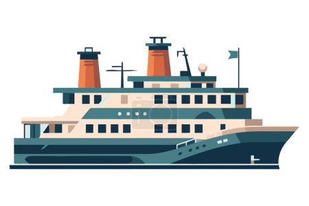 Ilustración de Buque de pasajeros navegando en olas náuticas azules sobre blanco - Imagen libre de derechos