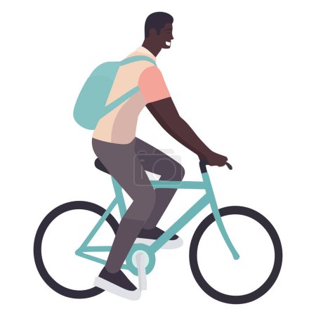 Ilustración de Ciclista acelera hacia la aventura sobre blanco - Imagen libre de derechos