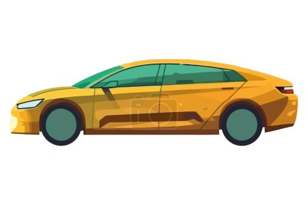 Ilustración de Moderno coche amarillo que conduce rápido sobre blanco - Imagen libre de derechos