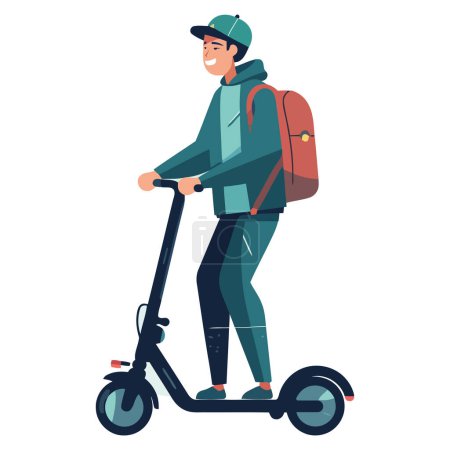 Téléchargez les illustrations : Homme vélo avec sac à dos sur blanc - en licence libre de droit