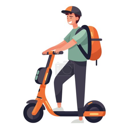 Téléchargez les illustrations : Garçon vélo avec sac à dos sur blanc - en licence libre de droit