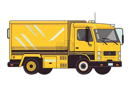 Ilustración de Camión amarillo que lleva contenedor de carga sobre blanco - Imagen libre de derechos
