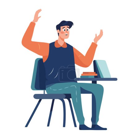 Illustration for Successful man sitting at desk, working happily icon isolated - Royalty Free Image