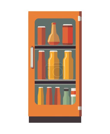 Téléchargez les illustrations : Congélateur moderne avec icône de bouteilles de boisson isolé - en licence libre de droit
