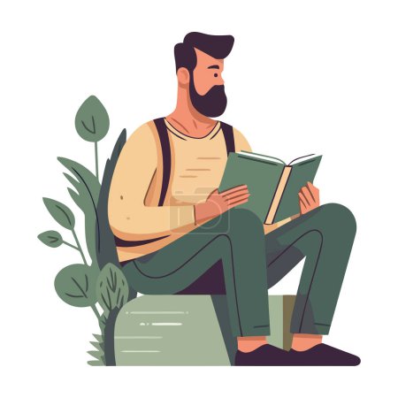 Illustration for One person studying literature in a library icon isolated - Royalty Free Image