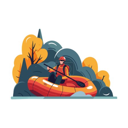 Illustration for Man canoeing in nature landscape icon isolated - Royalty Free Image