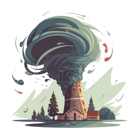 Illustration for Tornado destroys houses Vector icon isolated - Royalty Free Image
