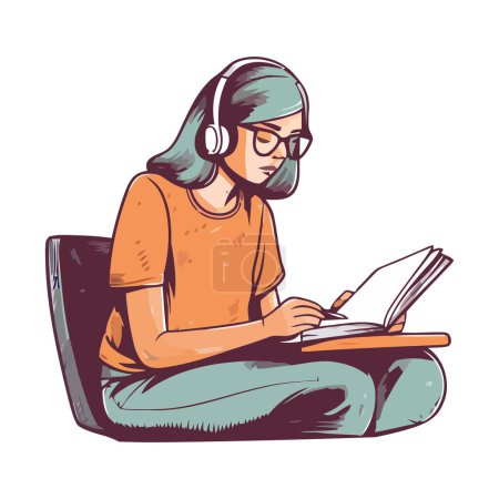 Illustration for One person sitting, reading a book happily icon isolated - Royalty Free Image