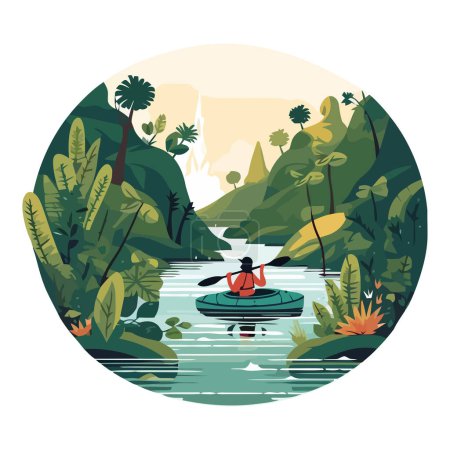 Illustration for Man canoeing in summer adventure icon isolated - Royalty Free Image
