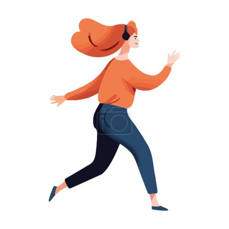 Illustration for Running woman with headphones icon isolated - Royalty Free Image