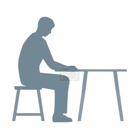 Illustration for One silhouette sitting at desk, working hard icon isolated - Royalty Free Image