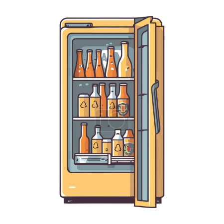 Téléchargez les illustrations : Vitrine de réfrigération avec des boissons icône isolé - en licence libre de droit