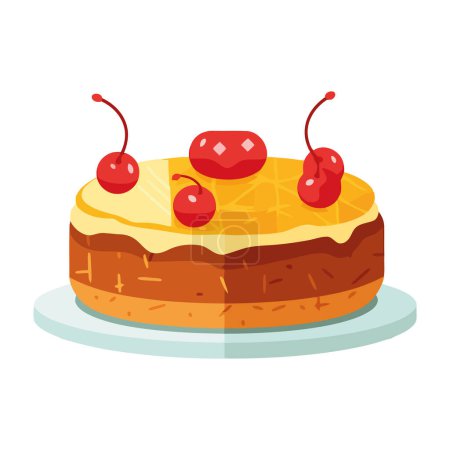 Téléchargez les illustrations : Gâteau sucré fait à la main sur plaque, icône de dessin animé mignon isolé - en licence libre de droit