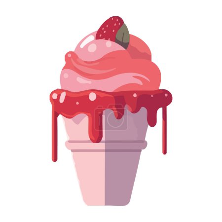 Illustration for Sweet summer dessert strawberry ice cream cone icon isolated - Royalty Free Image