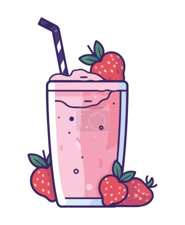 Ilustración de Cóctel de fresa jugosa, un refrescante icono de la bebida de verano aislado - Imagen libre de derechos