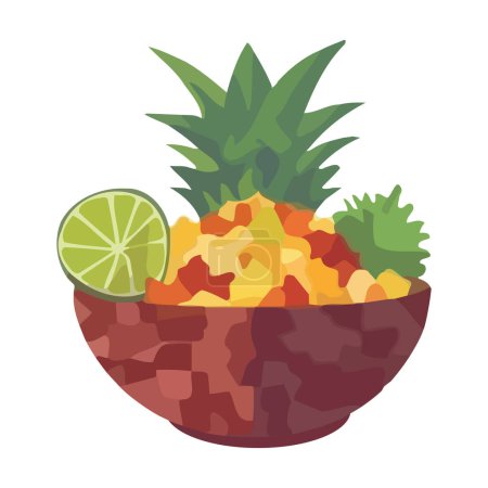 Téléchargez les illustrations : Cocktail rafraîchissant avec icône d'ananas juteux isolé - en licence libre de droit