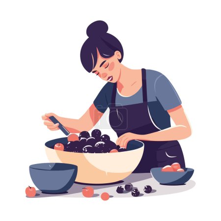 Illustration for Woman chef cooking healthy meal in kitchen icon isolated - Royalty Free Image