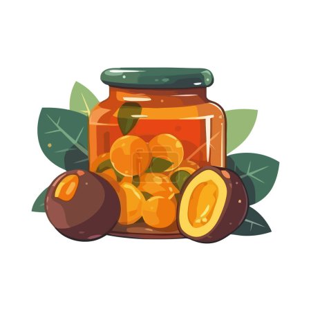 Illustration for Fresh organic fruit preserve in a jar icon isolated - Royalty Free Image