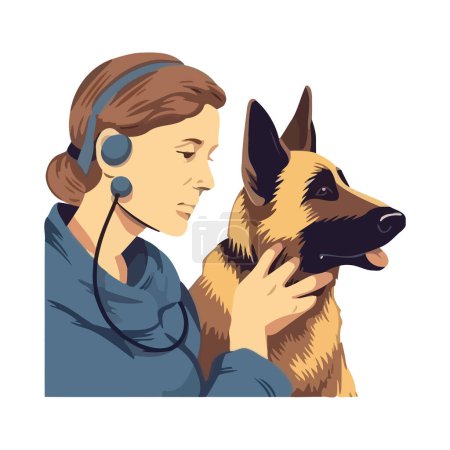 Illustration for Woman and dog loyalty and reliability symbolized icon isolated - Royalty Free Image