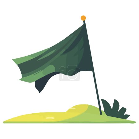 Téléchargez les illustrations : Icône de golf d'été sur fond de prairie verte icône isolée - en licence libre de droit