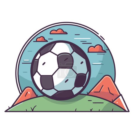 Illustration for Soccer ball icon on green grass field icon isolated - Royalty Free Image