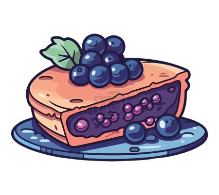 Téléchargez les illustrations : Fraîchement cuit gâteau aux myrtilles icône sucrée isolé - en licence libre de droit