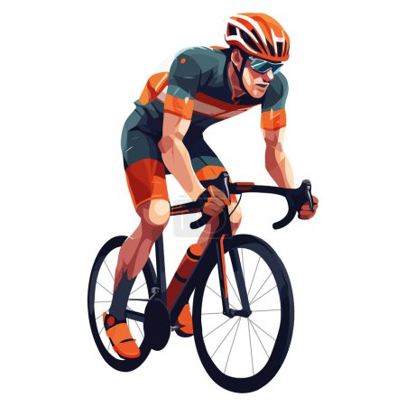 Ilustración de Ciclismo atleta muscular, carreras hacia la aventura icono aislado - Imagen libre de derechos