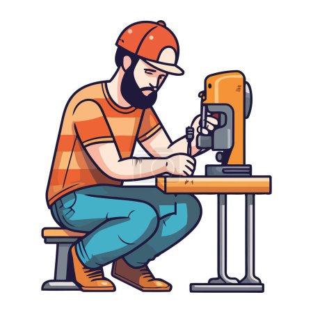 Illustration for Man working with circular saw in workshop icon isolated - Royalty Free Image