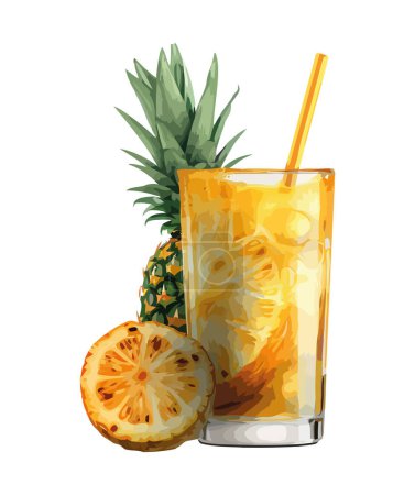 Ilustración de Rebanada de piña jugosa en refrescante icono de cóctel de verano aislado - Imagen libre de derechos
