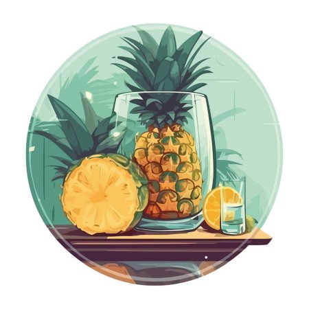 Téléchargez les illustrations : Tranche d'ananas frais, icône juteuse et mûre isolé - en licence libre de droit