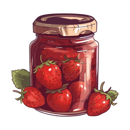 Ilustración de Postre de fresa jugosa en icono de frasco de vidrio orgánico aislado - Imagen libre de derechos