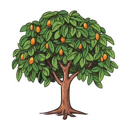 Téléchargez les illustrations : Agrumes frais sur icône d'arbre à feuilles vertes isolé - en licence libre de droit
