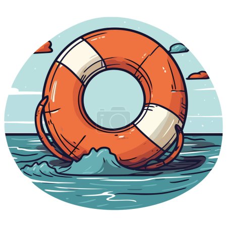 Illustration for Life belt floats danger, lifeguard rescues icon isolated - Royalty Free Image