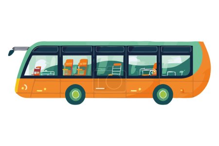 Téléchargez les illustrations : Tour bus jaune sur route isolée - en licence libre de droit