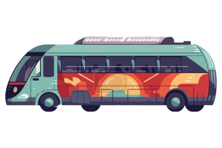 Téléchargez les illustrations : Bus de visite jaune conduisant sur l'autoroute occupée isolé - en licence libre de droit