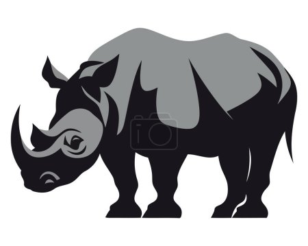 Téléchargez les illustrations : Grand rhinocéros debout illustration sur blanc - en licence libre de droit