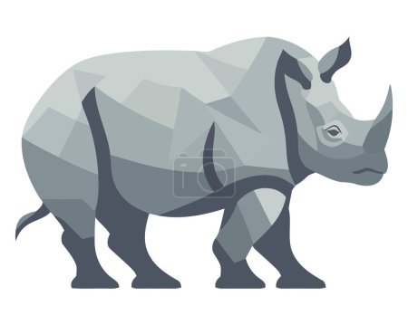 Téléchargez les illustrations : Grand rhinocéros marchant sur le blanc - en licence libre de droit