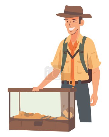Illustration for Smiling carpenter working outdoors over white - Royalty Free Image