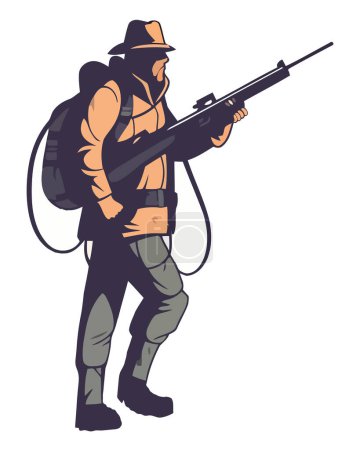 Ilustración de Silueta de una persona armada con rifle sobre blanco - Imagen libre de derechos