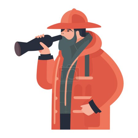 Téléchargez les illustrations : Homme regardant avec télescope sur blanc - en licence libre de droit