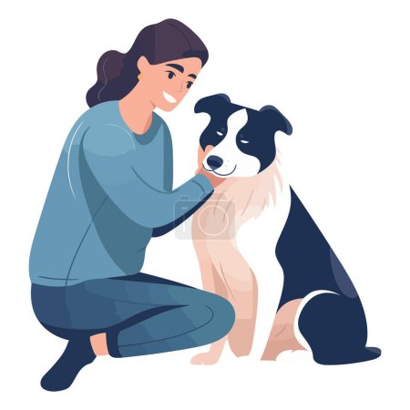 Illustration for Smiling puppy sitting with loyal owner over white - Royalty Free Image