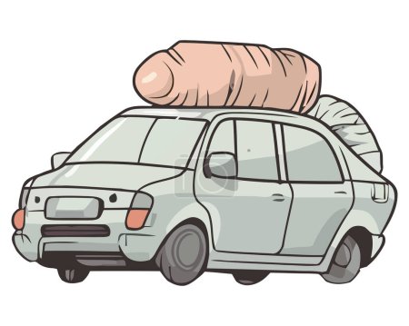 Illustration for Car delivering heavy cargo over white - Royalty Free Image