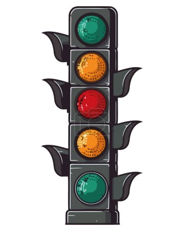 Illustration for Traffic control illuminates city street crossing isolated - Royalty Free Image