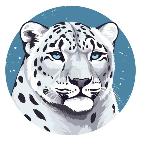 Illustration for Spotted feline watching in snow over white - Royalty Free Image